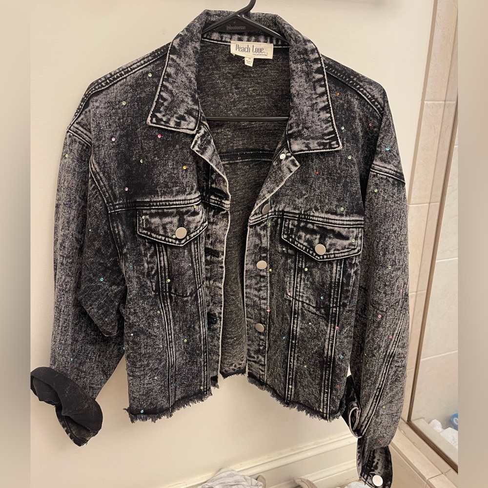 Oversized dark wash denim jacket